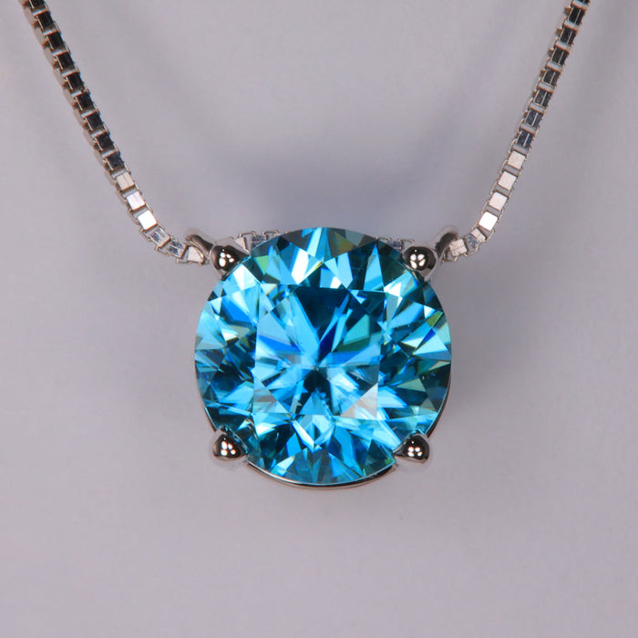 extremely brilliant blue zircon gemstone white gold necklace