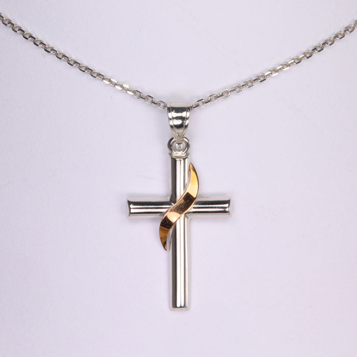 white gold and plated rose gold cross necklace