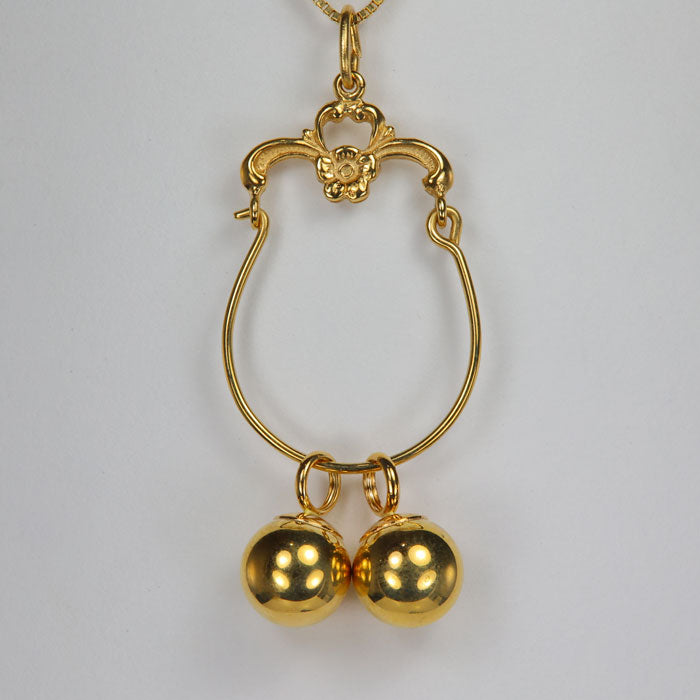 14K Yellow Gold Charm Holder with Two Ball Charms