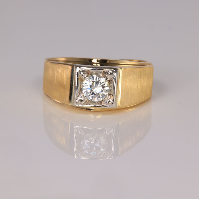 Diamond Ring Cross Satin Band Yellow Gold