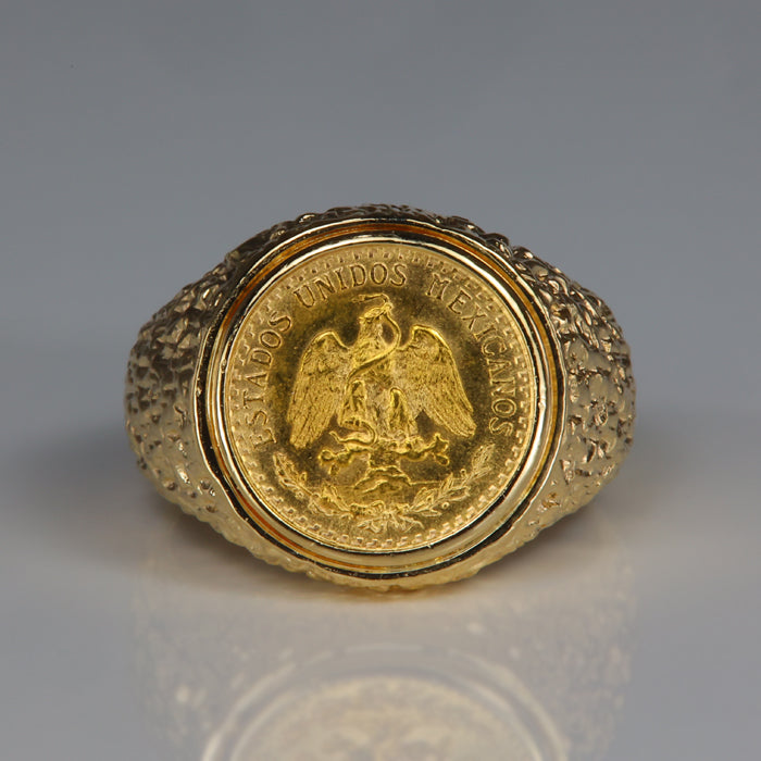 14k and 22k yellow gold ring with dos pesos coin