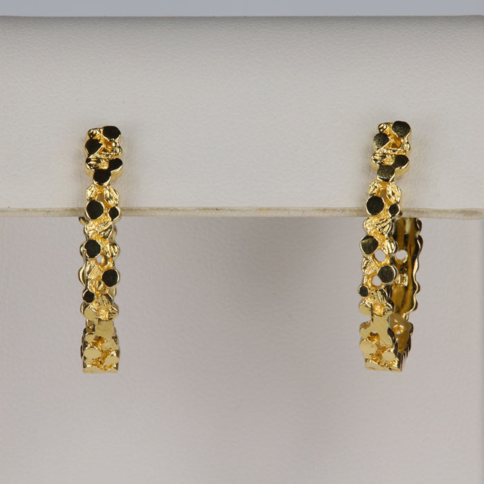 estate hoop earrings yellow gold nugget detail