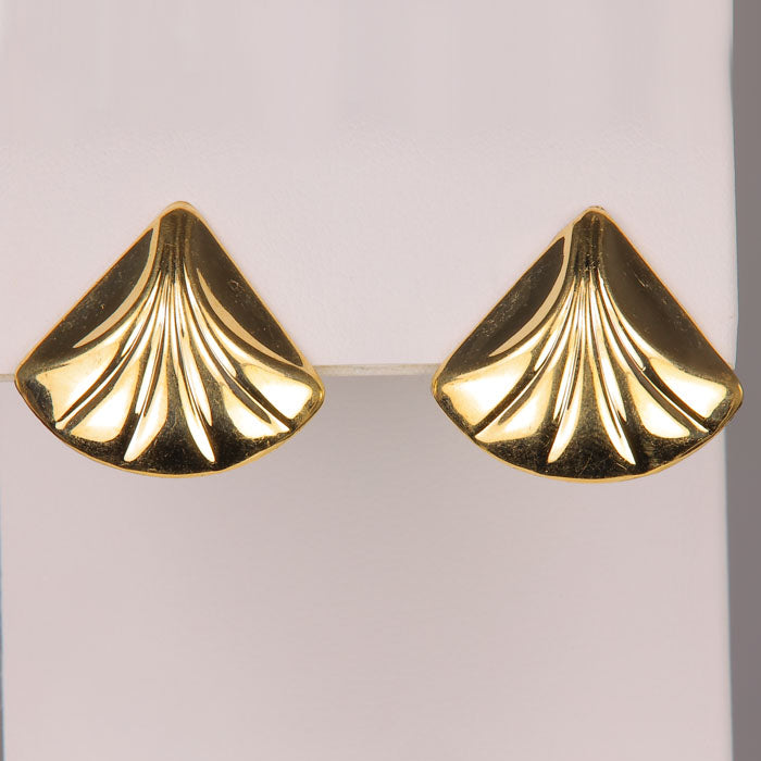 fan earrings yellow gold pierced 