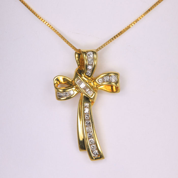 Top 10kt Yellow Gold Diamond Cross Pendant