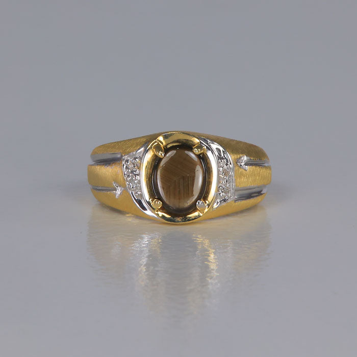 diamond accented star sapphire ring yellow and white gold
