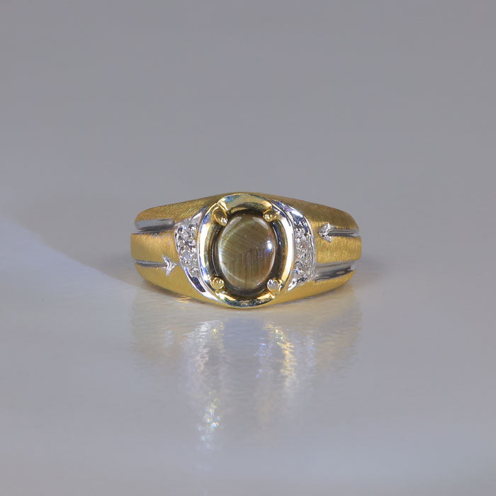 star sapphire ring yellow and white gold with diamond accents