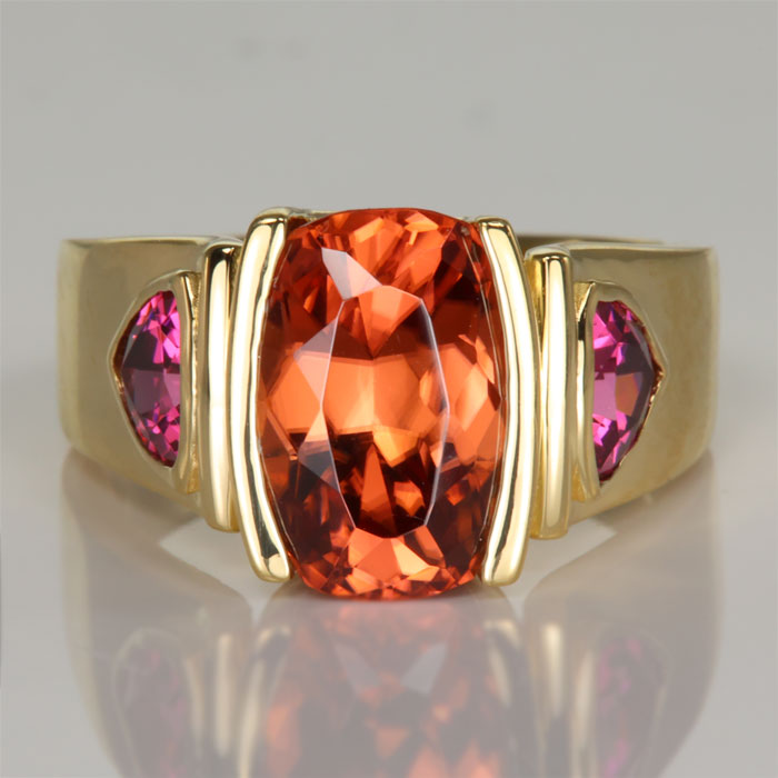 6.74 Carats Imperial Zircon and Garnet Ring in 18K Yellow Gold