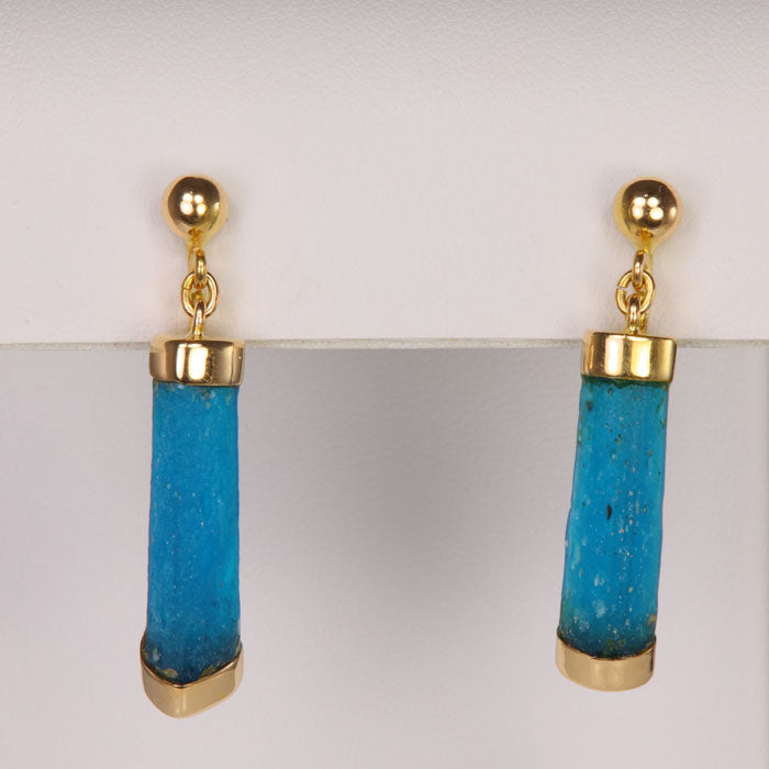 cerulean blue acrylic and 22k yellow gold earrings 