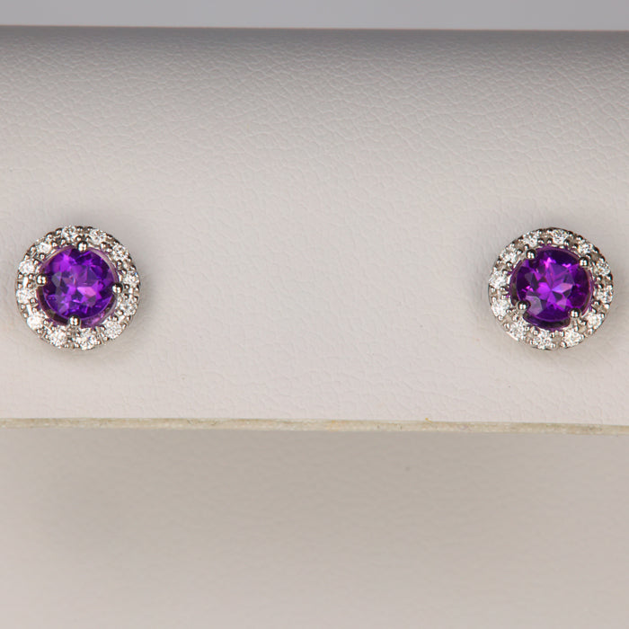 white gold diamond amethyst studs