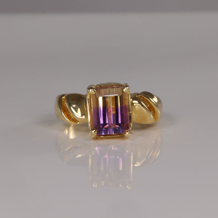 ametrine yellow purple gemstone ring 