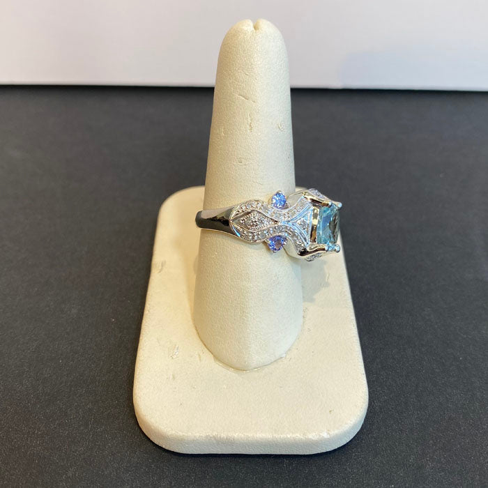 14k white gold aquamarine tanzanite diamond ring