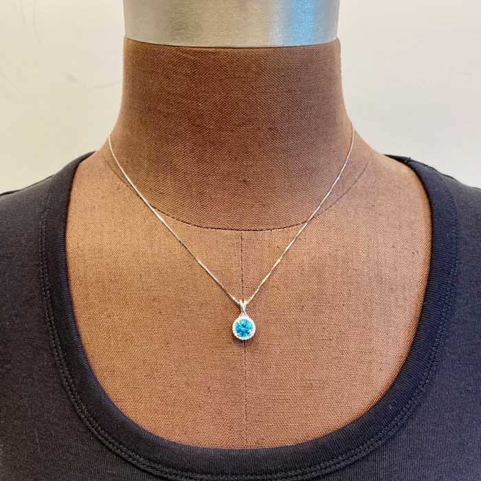 white gold blue zircon diamond halo pendant