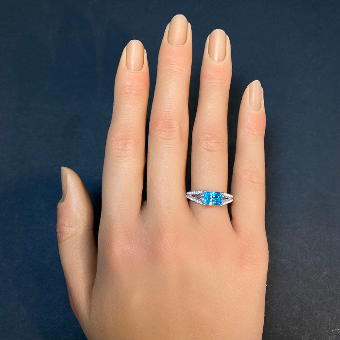 white gold blue zircon and diamond ring