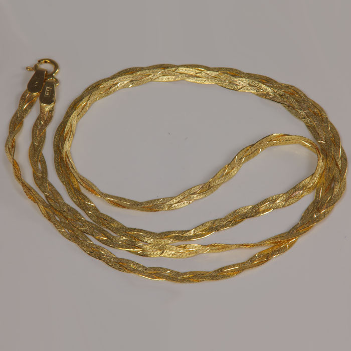 yellow gold braided herringbone chain
