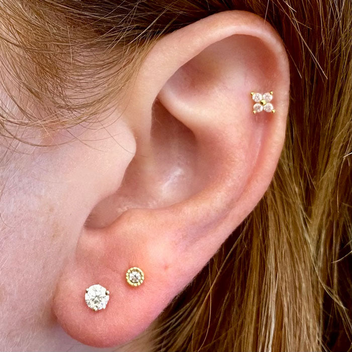 14K Yellow Gold Round Brilliant Diamond Stud Earrings .37 Carats