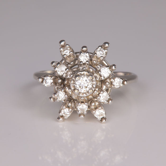 white gold diamond sunburst ring