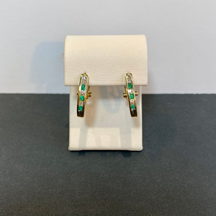 yellow gold emerald and diamond earrings