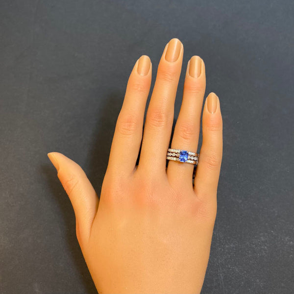 14K White Gold Emerald Cut Sapphire Ring with Diamond Ring Guard 1.60c Moriartys Gem Art
