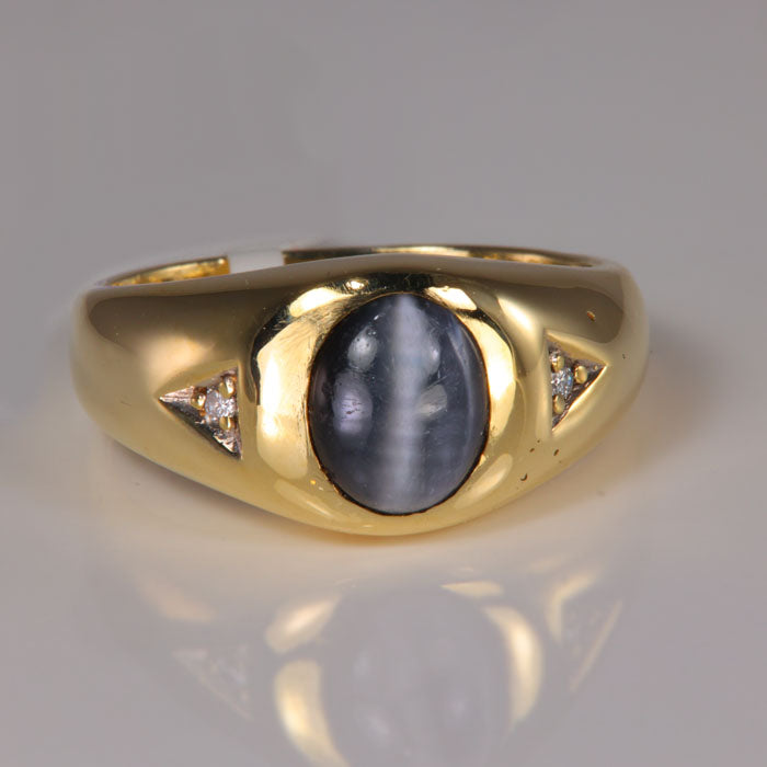 synthetic catseye and diamond ring