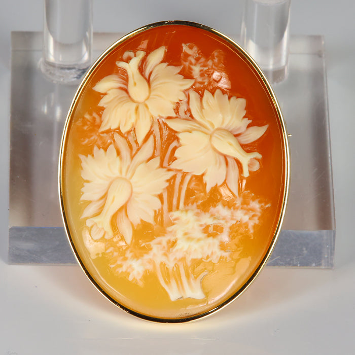 pinkish orange carved shell pin pendant vintage