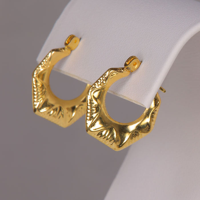 yellow gold hoops with geometric shape