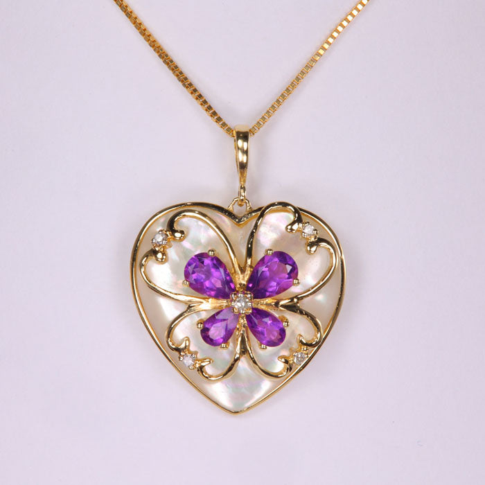 heart shape pendant with pearl amethyst and diamonds