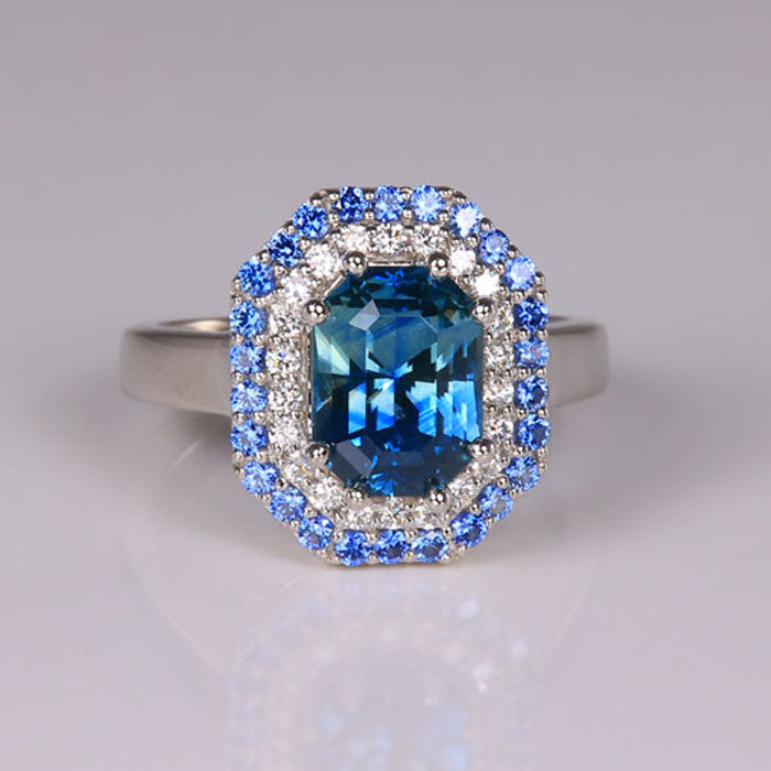 montana sapphire gemstone ring with diamonds