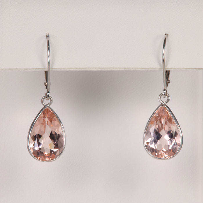 white gold morganite drop earrings pierced