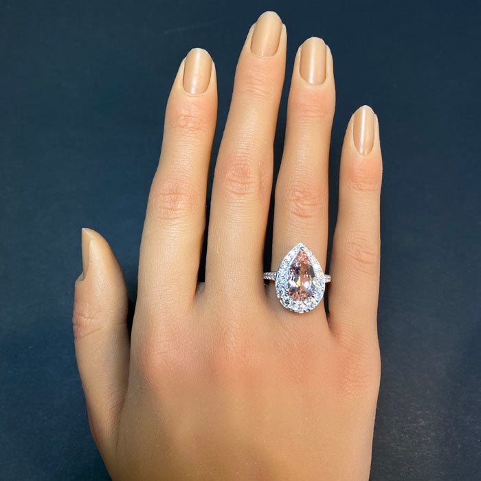 morganite ring with diamonds in white gold