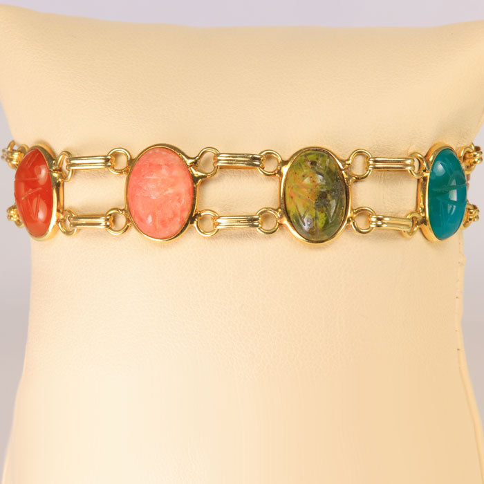 multi color scarab carved gemstone bracelet
