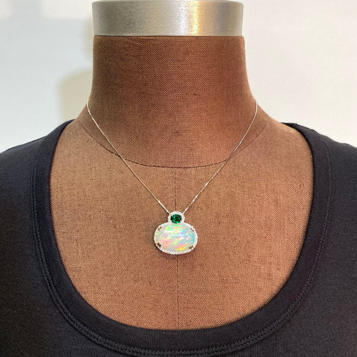 Opal Garnet Butterfly Necklace - 14K White Gold |JewelsForMe