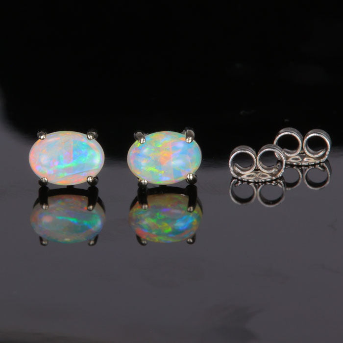 white gold australian opal stud pierced earrings