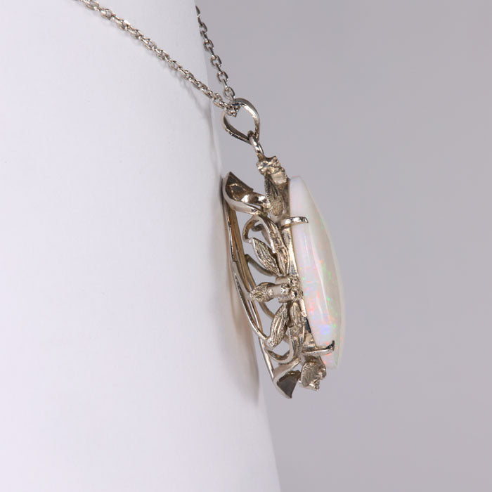 white gold opal pendant