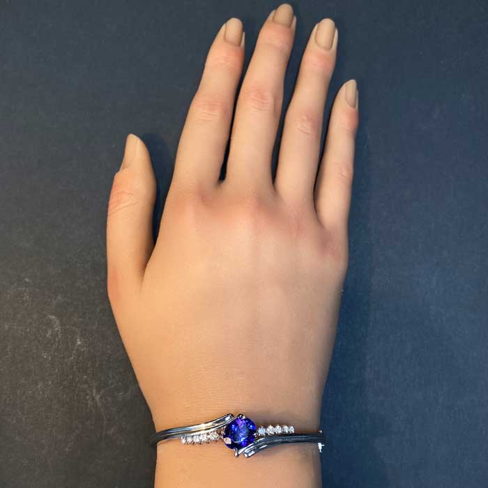 bracelet on wrist tanzanite and diamond