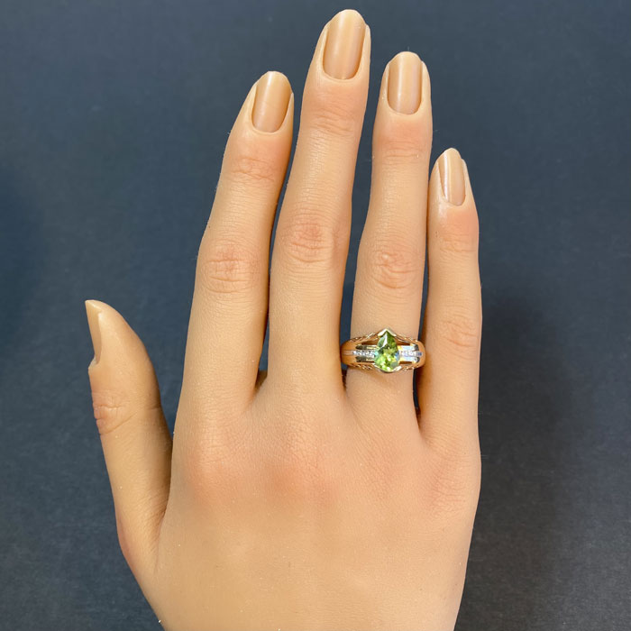 pear peridot and yellow gold diamond accent ring