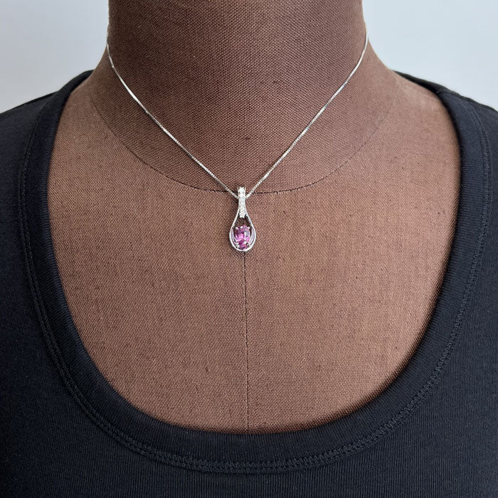 White Gold Pink Sapphire selling & Diamond Pendant - 14k Oval .51ctw Twist