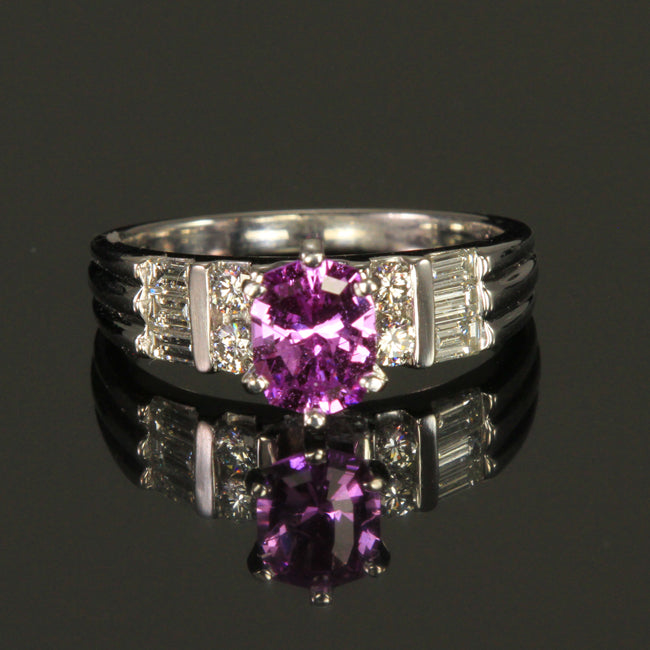 Platinum Pink Sapphire and Diamond Ring 1.05 Carats