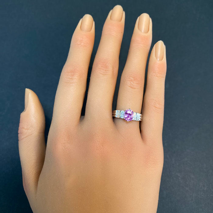 pink sapphire ring and diamonds in platinum