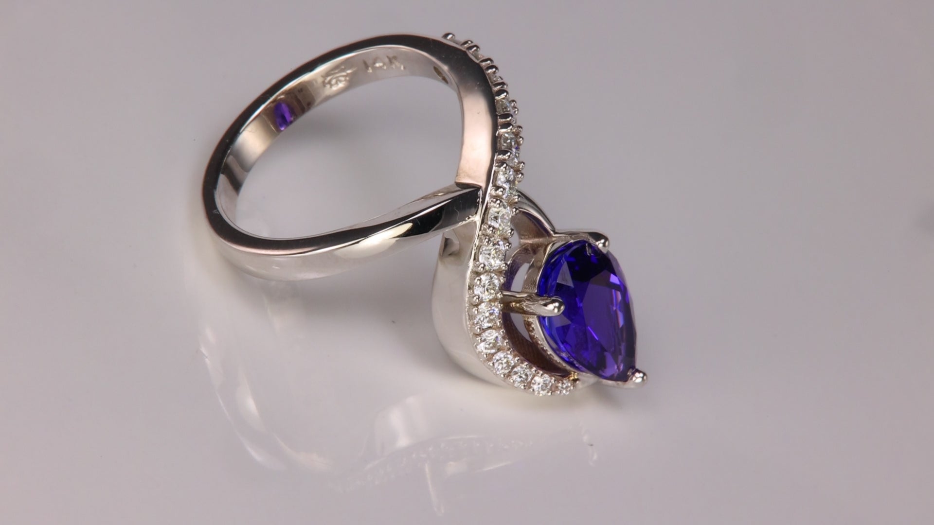 14K White Gold Pear Shape Brilliant Tanzanite And Diamond Ring By Steve Moriarty 3.35 Carats