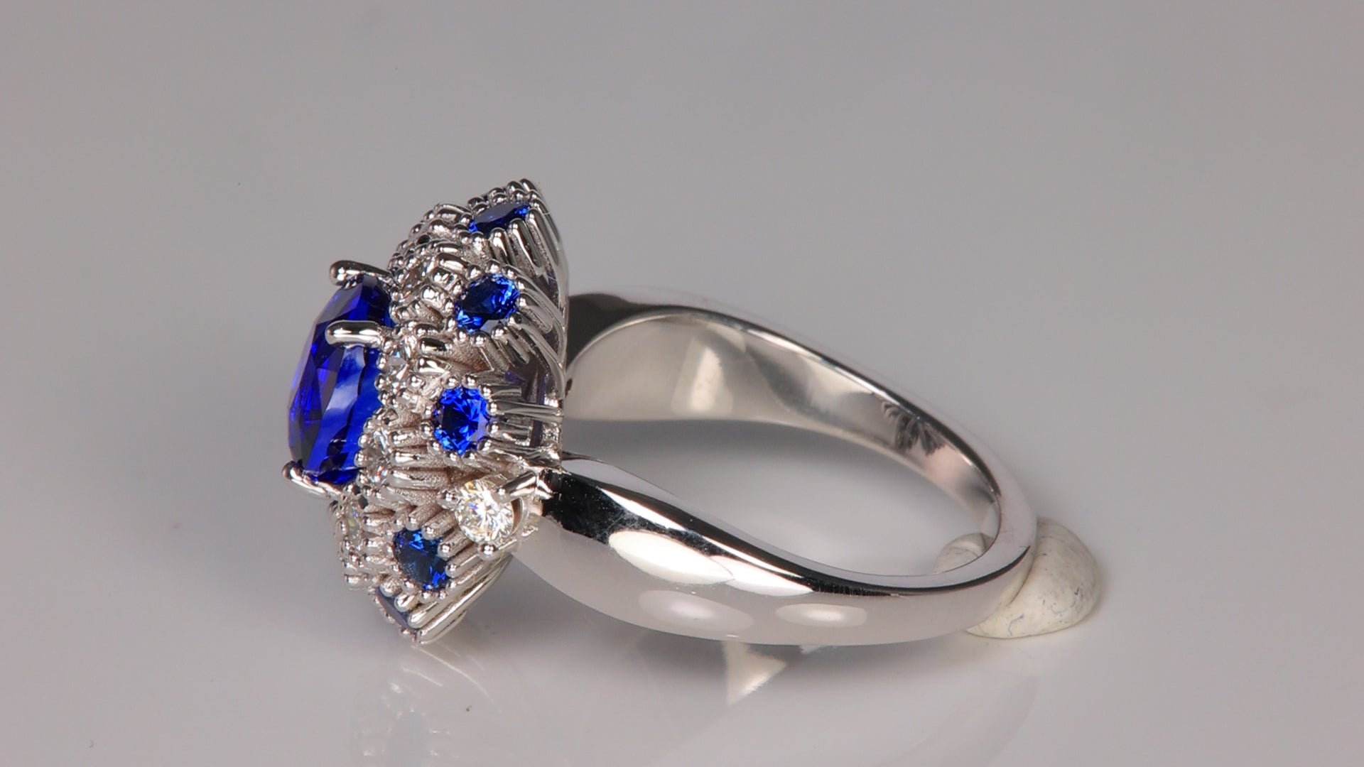 14K White Gold Sapphire and Diamond Ring 3.06 Carats By Steve Moriarty