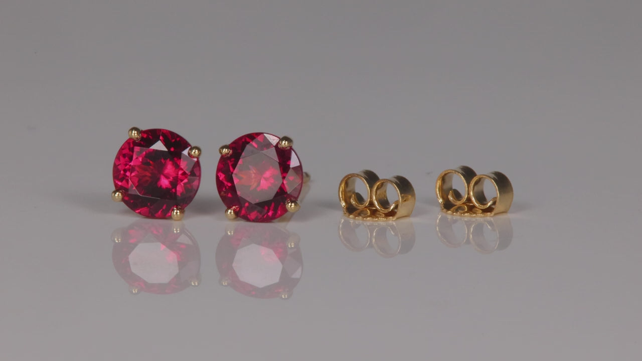 14K Yellow Gold Rhodolite Garnet Stud Earrings 1.96 Carats