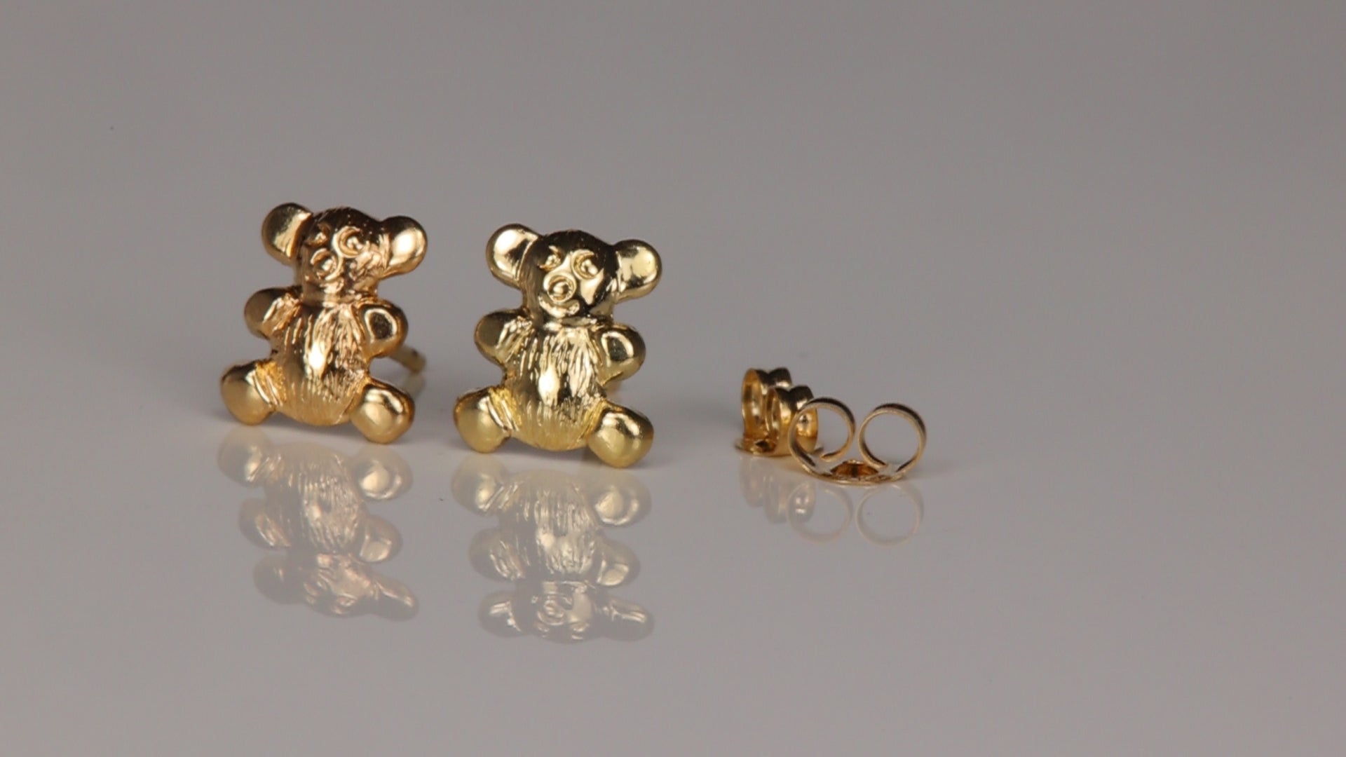 14K Yellow Gold Teddy Bear Stud Earrings