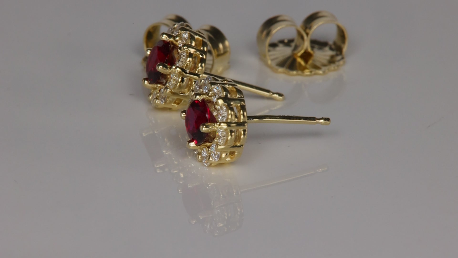 14K Yellow Gold Pyrope Garnet and Diamond Stud Earrings