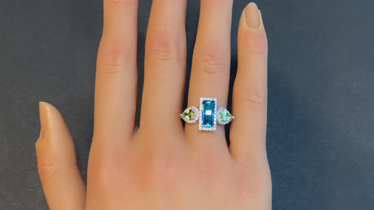 14K White Gold 2.48 Carat Blue Zircon And Garnet Ring By Alice Reynolds