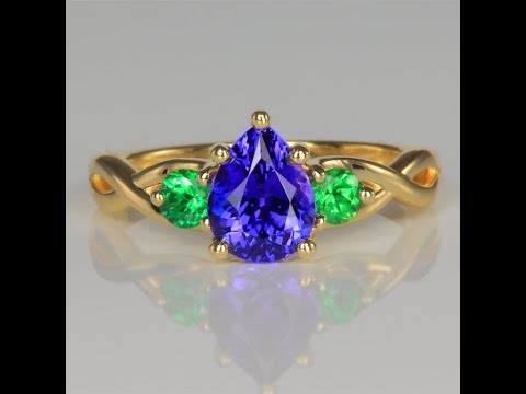 1.63ct Pear Shape Tanzanite and Tsavorite Garnet Ring in Yellow Gold