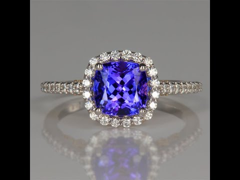 14K White and Yellow Gold Square Cushion Tanzanite and Diamond Ring 2.19 Carats