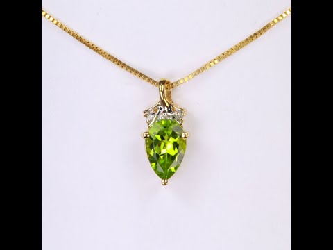 10K Yellow Gold Peridot and Diamond Pendant 1.20 Carats