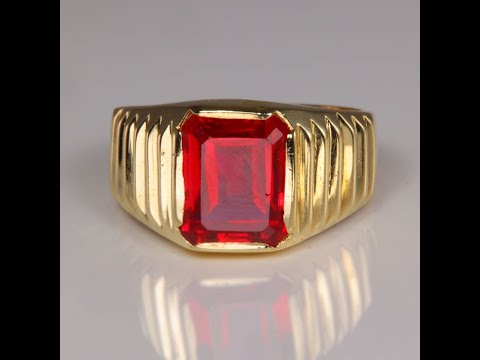 14K Yellow Gold Synthetic Ruby Ring