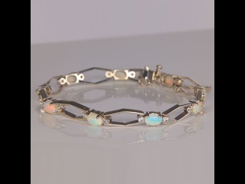 14K White Gold Opal and Fine Diamond Bracelet