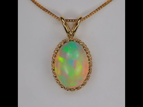 14K Yellow Gold Oval Cabochon Opal Pendant 3.89 Carats